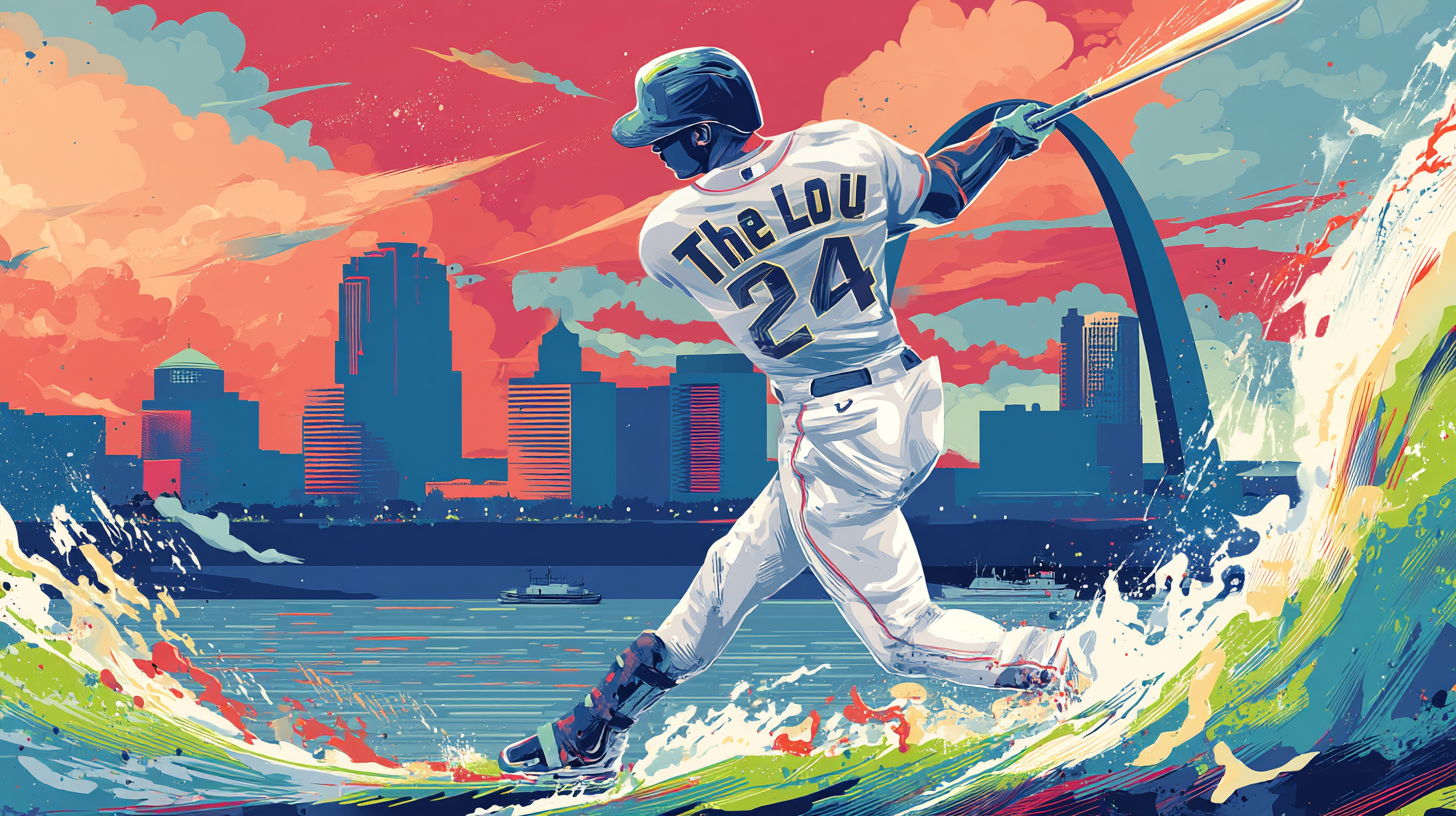 St. Louis skyline with baseball player